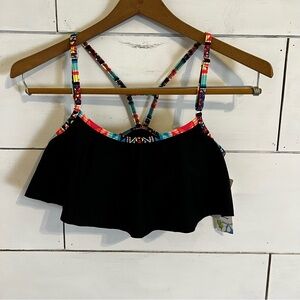 Malibu Black Rockin Vibrations Flounce Bikini Top. NWT. Size Small.